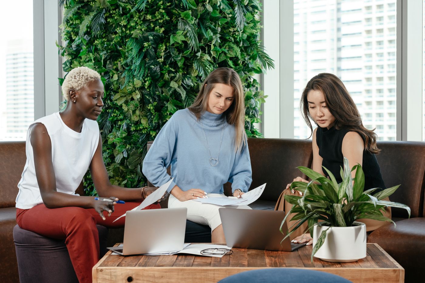 Colleagues working through a business plan
